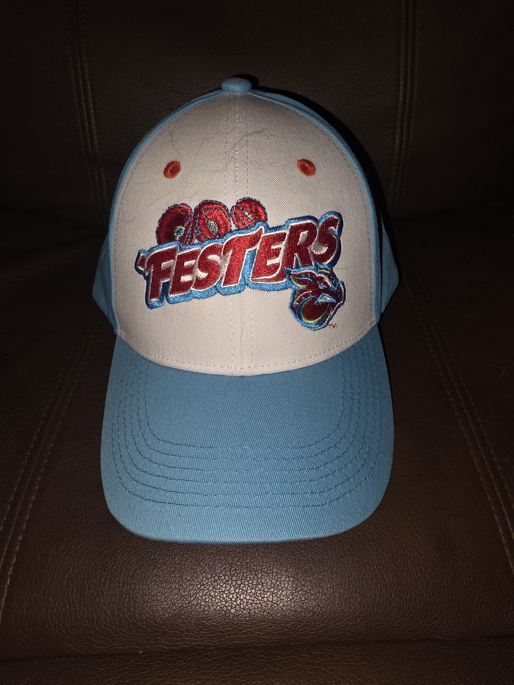Lehigh Valley Ironpigs Festers Baseball Cap in White and Light Blue